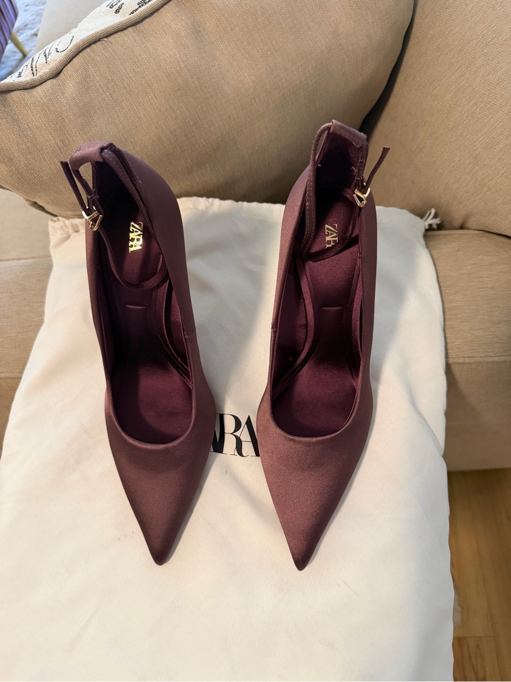 Zara Burgundy Pointed Toe Ankle-Strap Heels